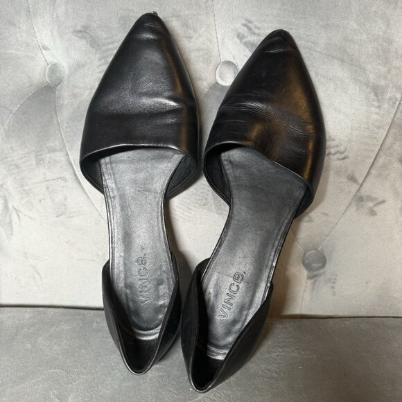 Vince Nina Pointed Toe D' Orsay Black Leather Flat Size 7 1/2 - Picture 8 of 12
